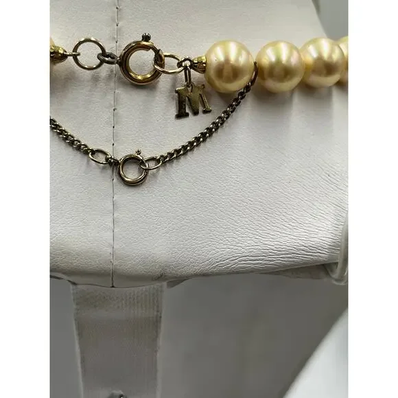 Majorica Spain‎ M 8-9mm Golden Pearl Necklace 15.5” 12kt GF Clasp 925 Chain